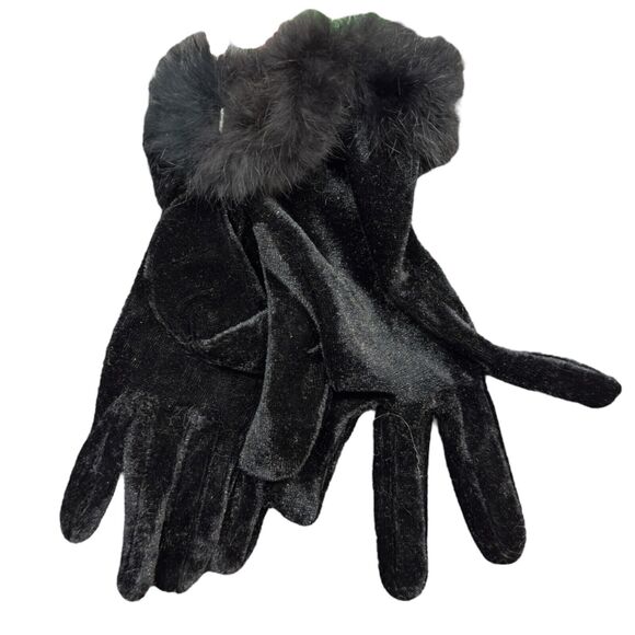 Womens Winter Warm Velveteen Soft Faux Fur Trimmed Wrist Gloves Black Solid - Picture 1 of 4